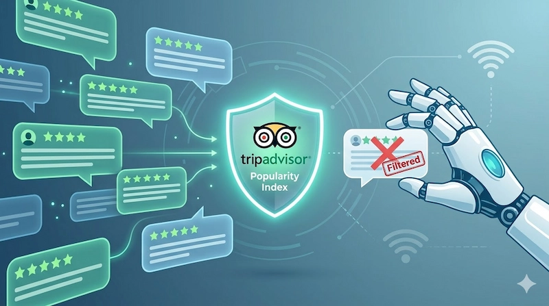 Filtro automático de TripAdvisor para detectar reseñas falsas y penalizar IP de hoteles