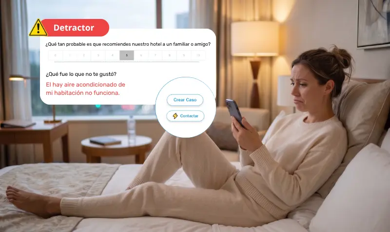 Huésped respondiendo una encuesta con una mala reseña y una gestión de incidencias detectandolo
