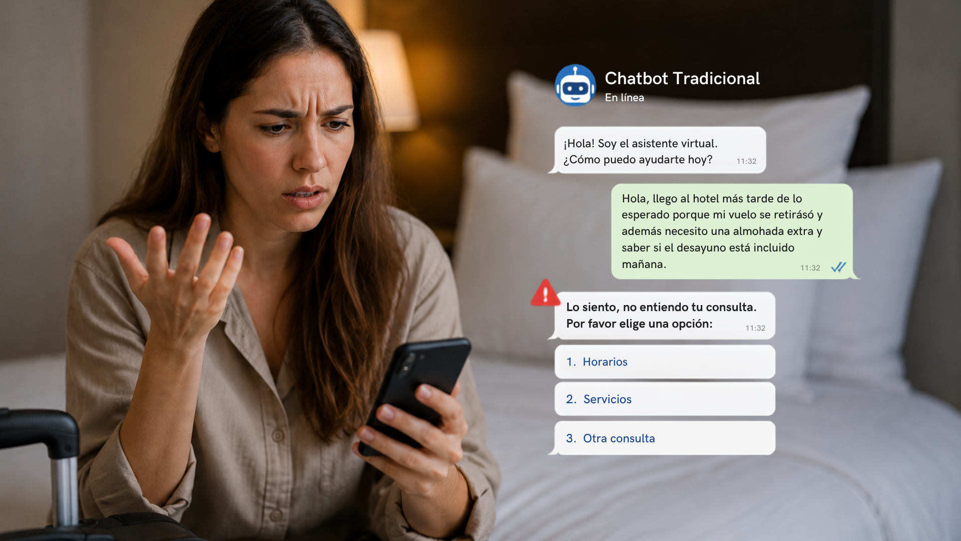 IA para WhatsApp en hoteles respondiendo consultas de huéspedes automáticamente
